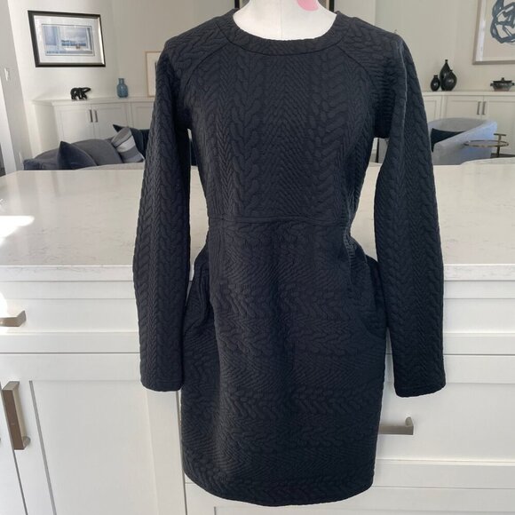 Prana Macee Raglan Slv Scoop Nk Textured Jacquard Knit Shift Dress Black XS NWT - Picture 16 of 16